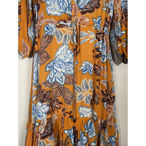 ABEL THE LABEL Orange Floral Maxi Dress Peasant Boho Cottagecore Lagenlook XS - Picture 3 of 8